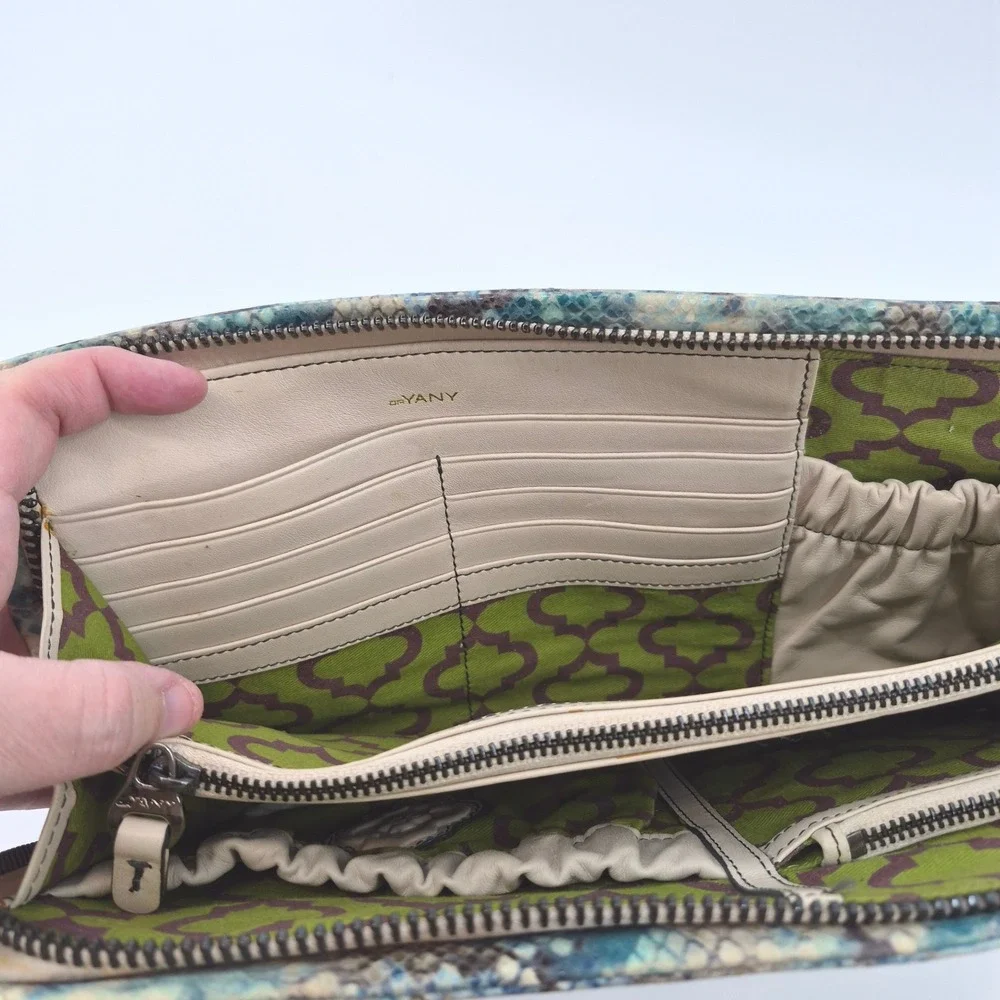 Bryany Blue Python Embossed‎ Wristlet Wallet Clutch Chain Strap Vegan Leather